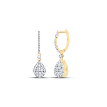 14K Gold Round 1ct Diamond Teardrop Dangle Earrings