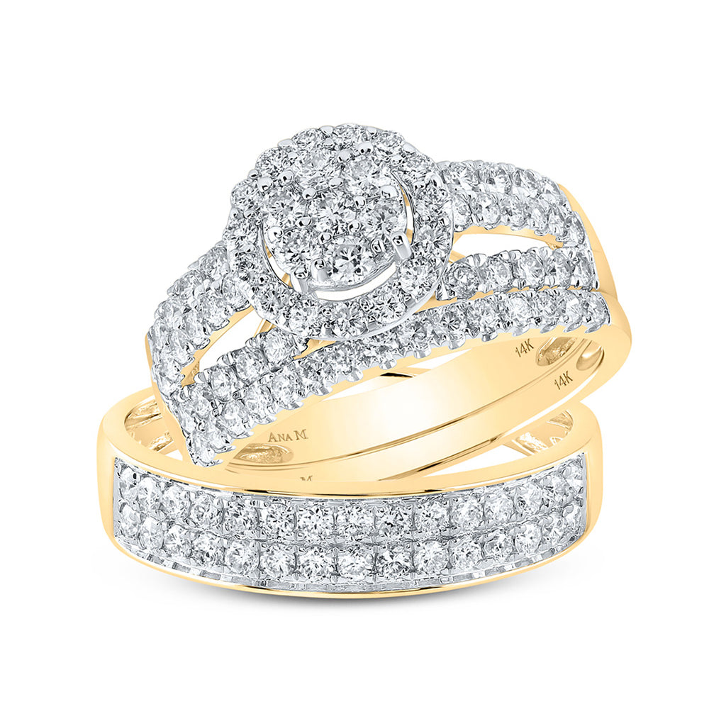 14kt Gold 1.75 Ct Diamond Cluster Wedding Ring Set