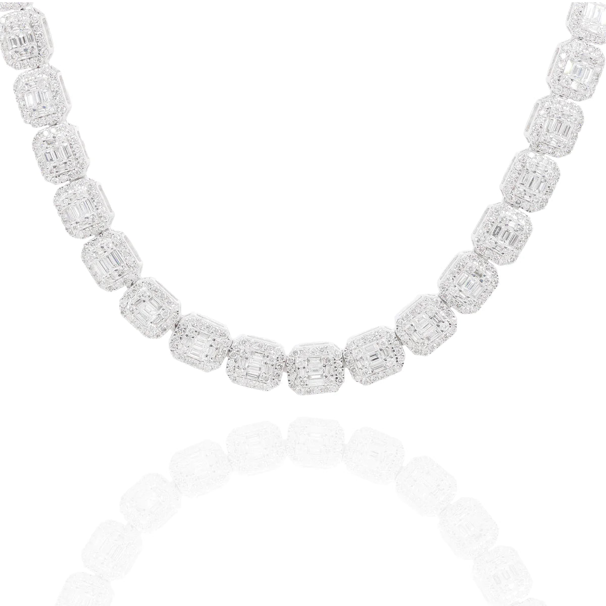 14Kt White Gold Baguette 19-1/2 Ct Diamond Square Link Chain