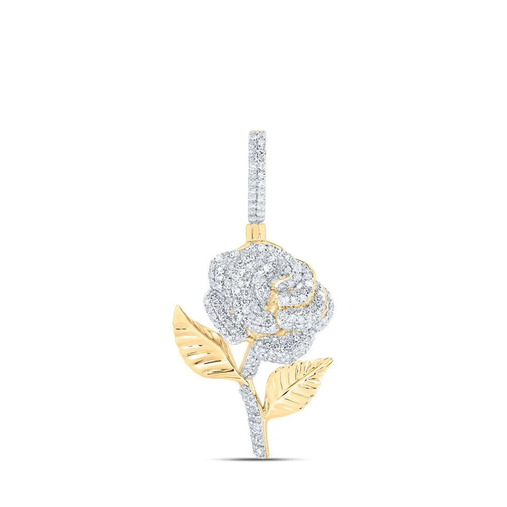 10kt Gold 1 ct Diamond Rose Flower Pendant