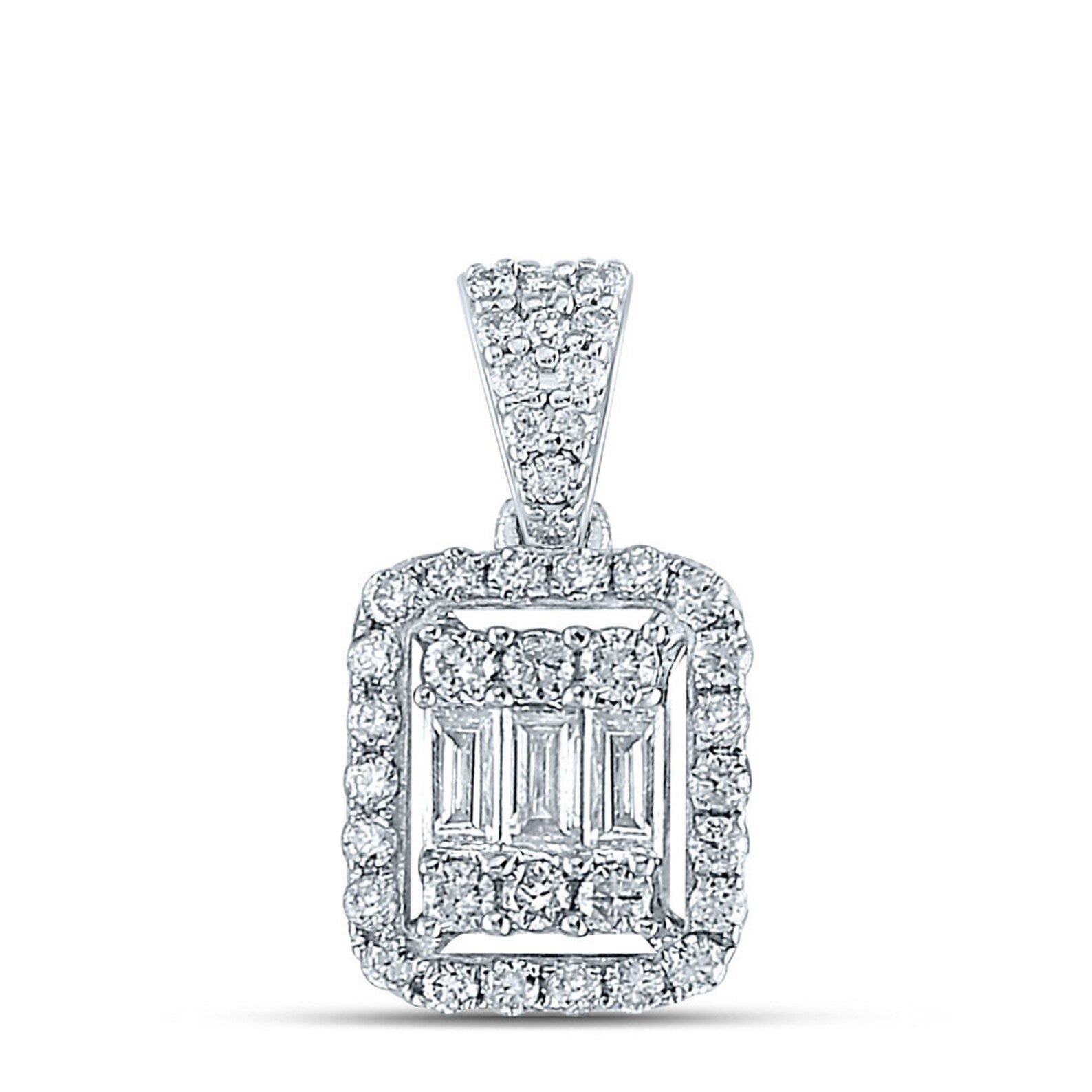 14K White Gold Baguette 1/2 ct Diamond Pendant