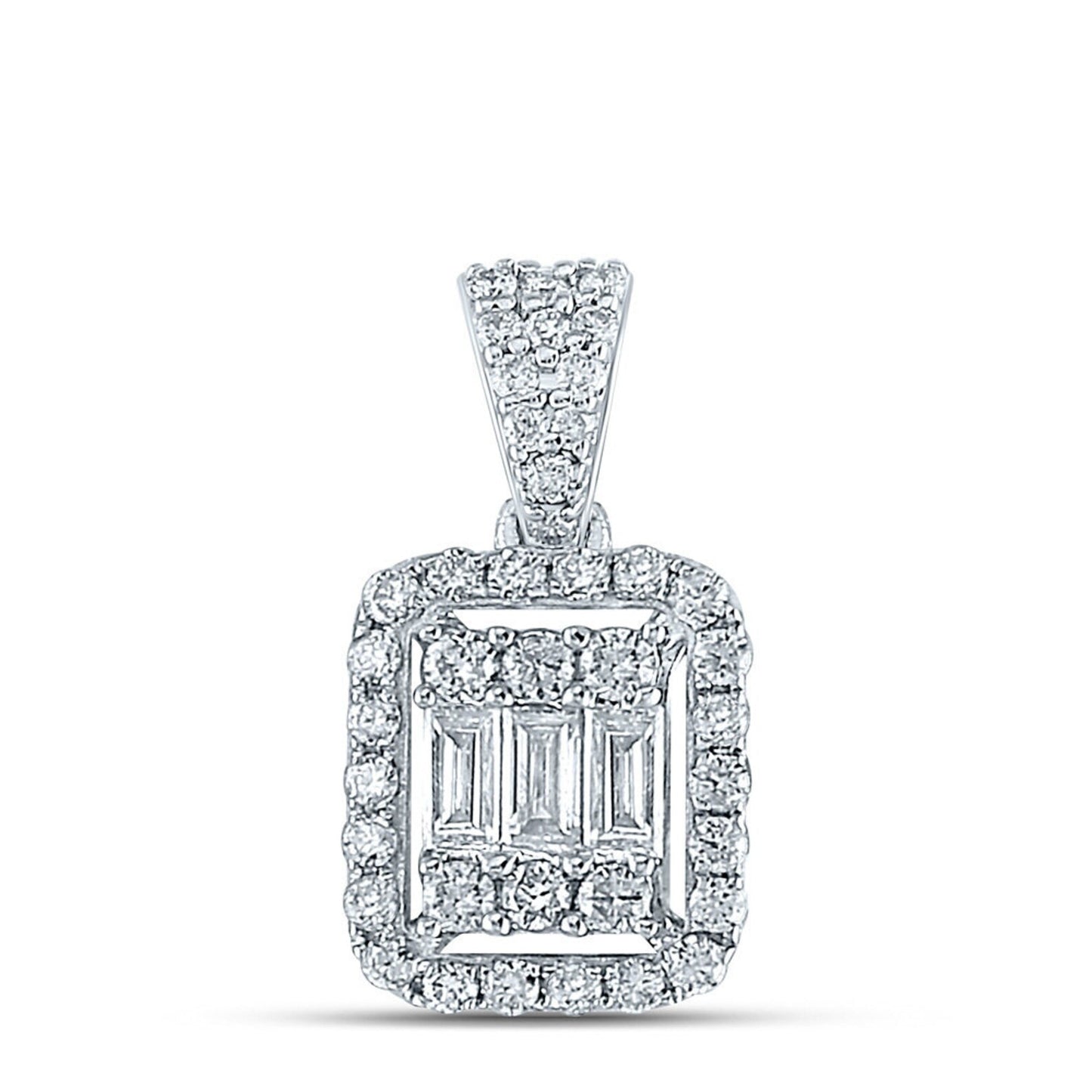 14K White Gold Baguette 1/2 ct Diamond Pendant