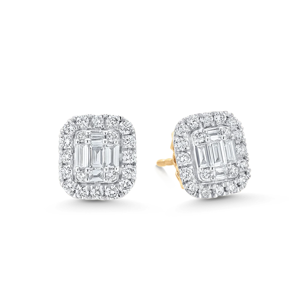 10k Gold 1/2 ct Baguette Diamond Cluster Earrings