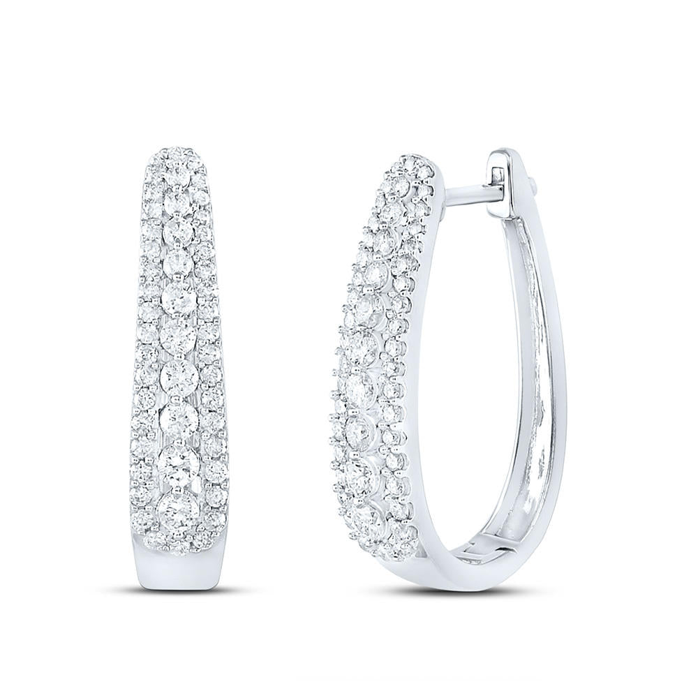 10kt Gold Round 7/8 ct Diamond Oblong Hoop Earrings