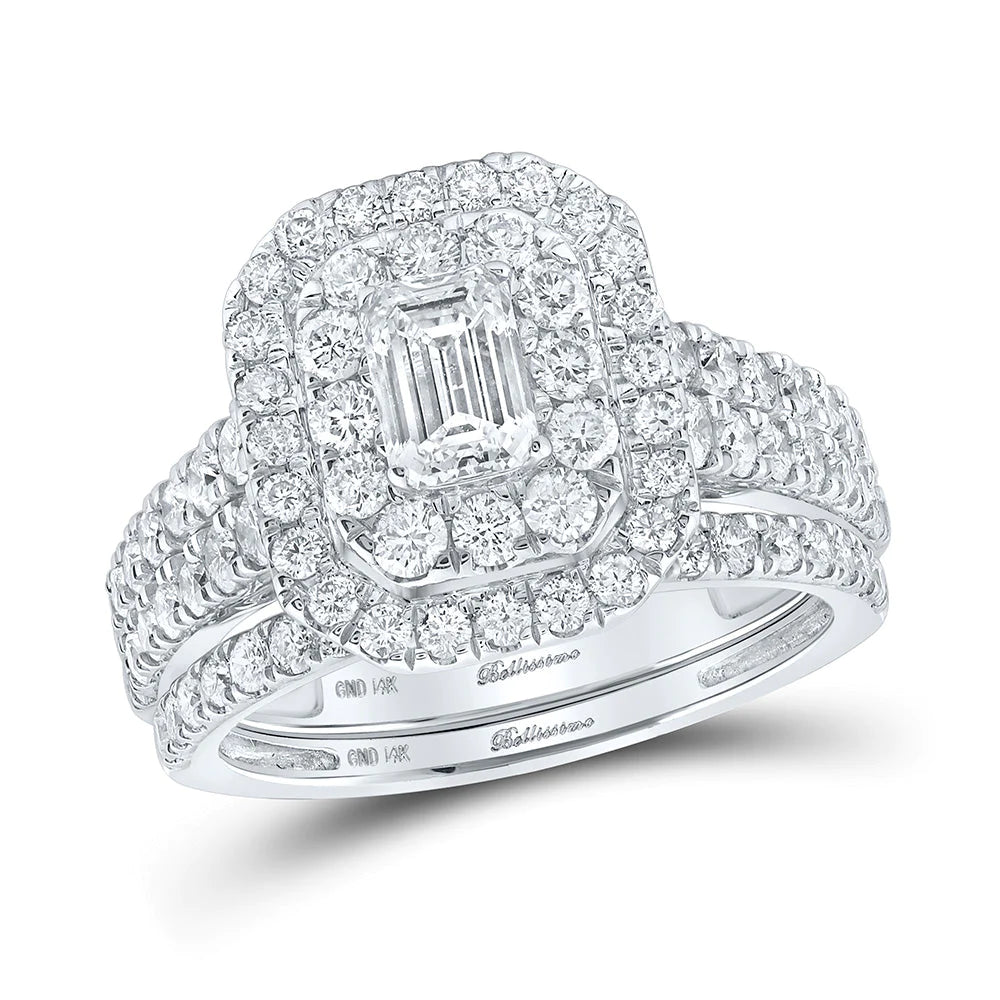 14kt Gold Emerald 2ct Diamond Wedding Ring Set